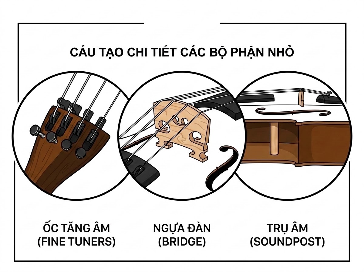 GIẢI PHẪU CÂY ĐÀN VIOLIN: TÌM HIỂU CẤU TẠO CHI TIẾT TỪ A-Z CHO NGƯỜI MỚI