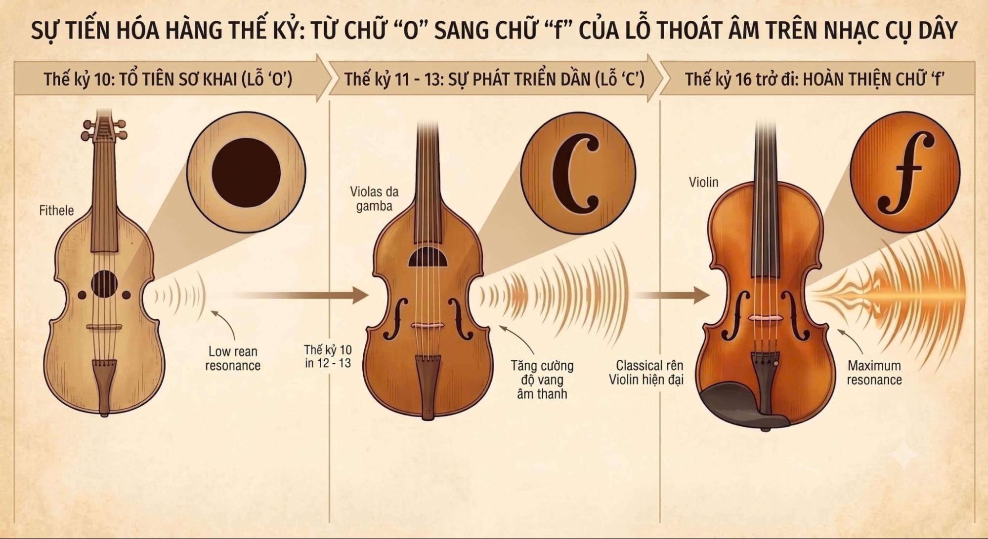 TẠI SAO LỖ THOÁT ÂM TRÊN ĐÀN VIOLIN LẠI MANG HÌNH CHỮ F?